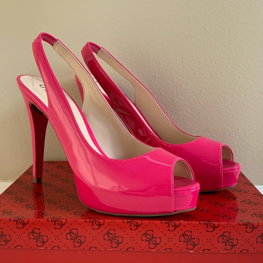 Hot Pink GUESS Peep-Toe Pumps